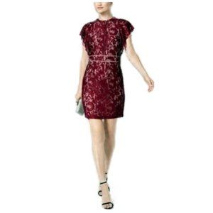 Ivanka Trump Red Women's Floral Lace Ruffle Sheath Dress